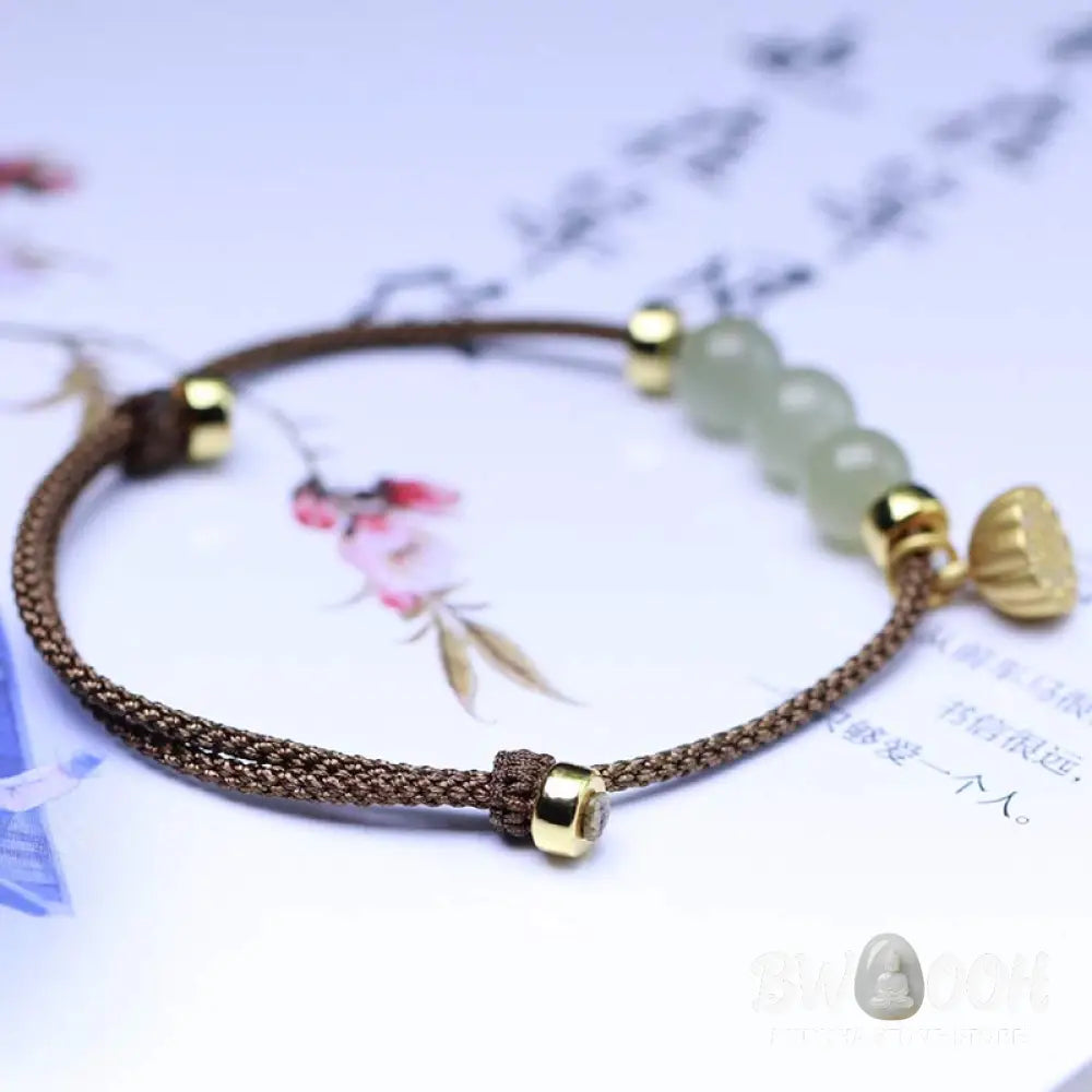 Buddha Stones Natural Jade Lotus Seed Strength Red String Weave Bracelet - Bracelet