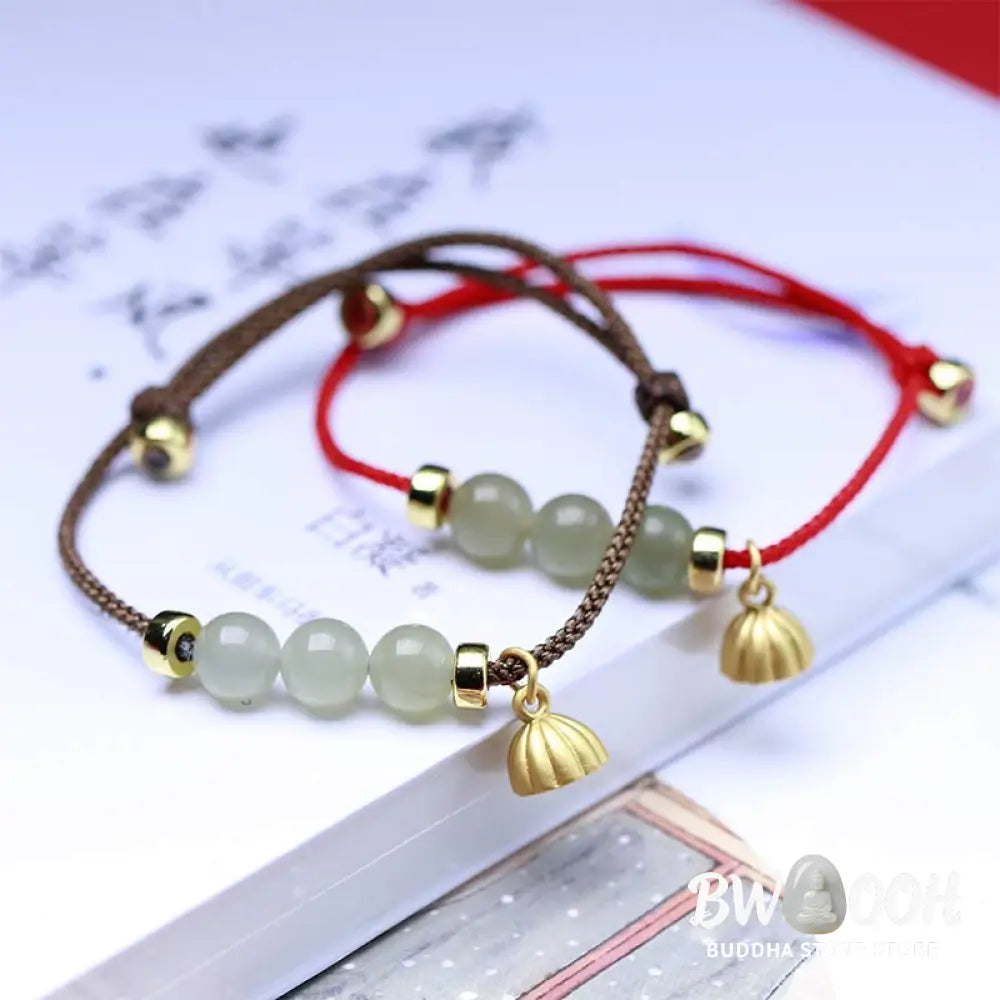 Buddha Stones Natural Jade Lotus Seed Strength Red String Weave Bracelet - Bracelet
