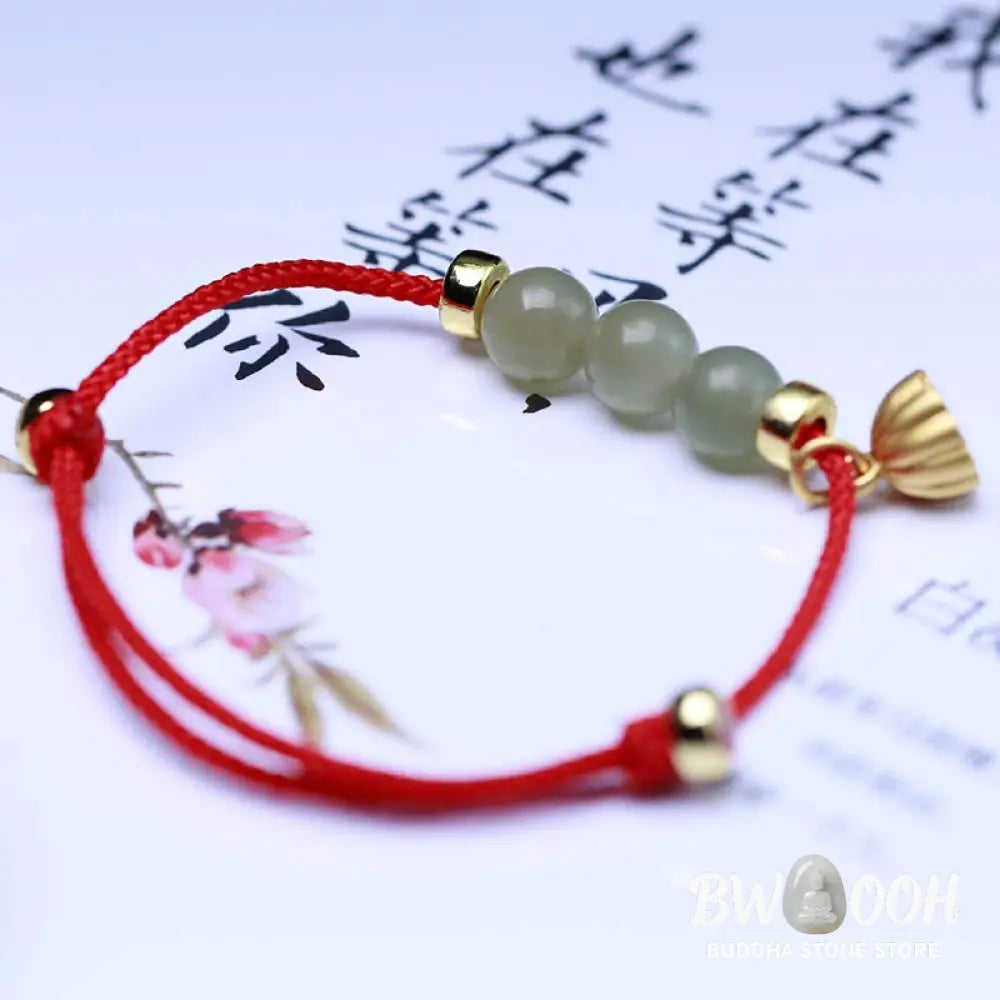 Buddha Stones Natural Jade Lotus Seed Strength Red String Weave Bracelet - Bracelet