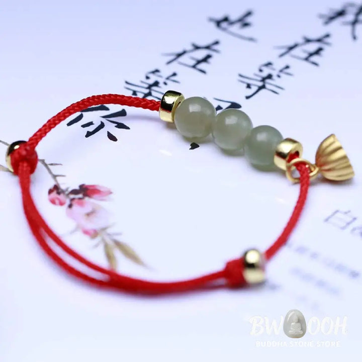 Buddha Stones Natural Jade Lotus Seed Strength Red String Weave Bracelet - Bracelet