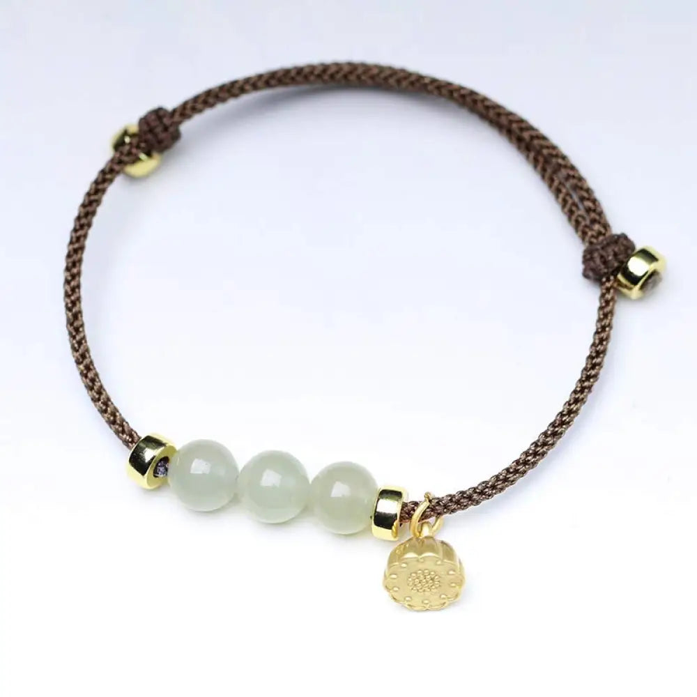 Buddha Stones Natural Jade Lotus Seed Strength Red String Weave Bracelet - Brown(Wrist Circumference 14-20cm) - Bracelet