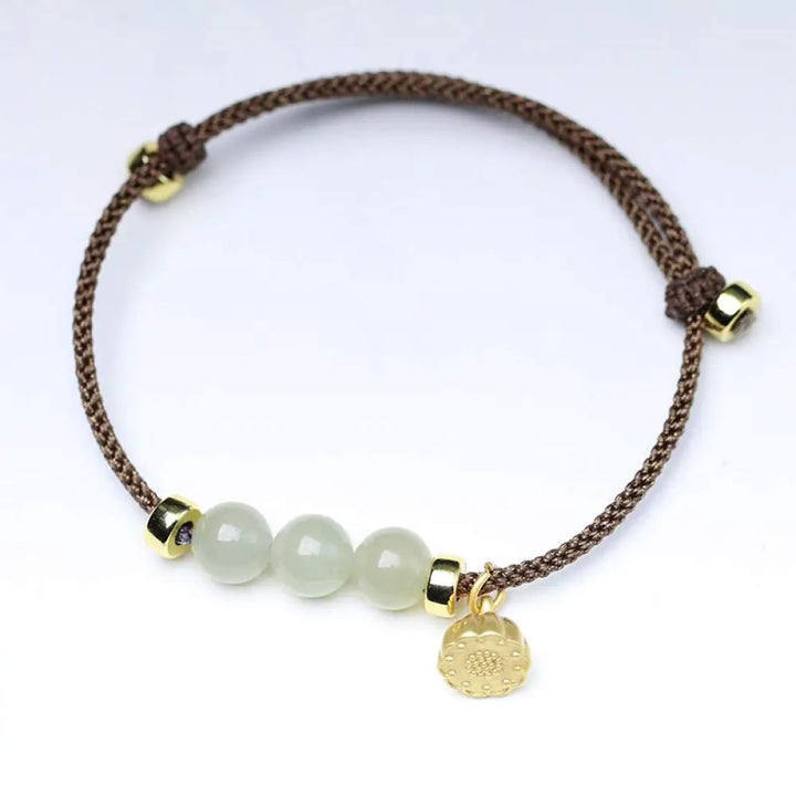 Buddha Stones Natural Jade Lotus Seed Strength Red String Weave Bracelet - Brown(Wrist Circumference 14-20cm) - Bracelet