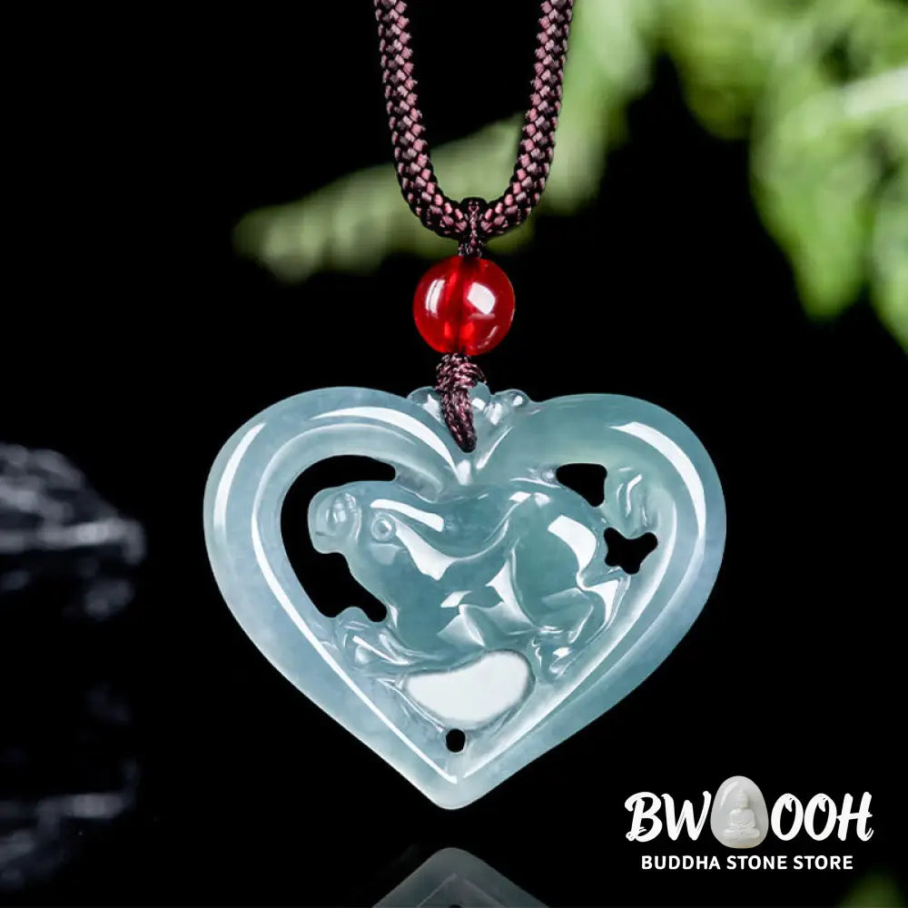 Buddha Stones Natural Jade Love Heart Rabbit Luck Necklace Pendant - BWOOOH - Jade - Necklaces &amp; Pendants