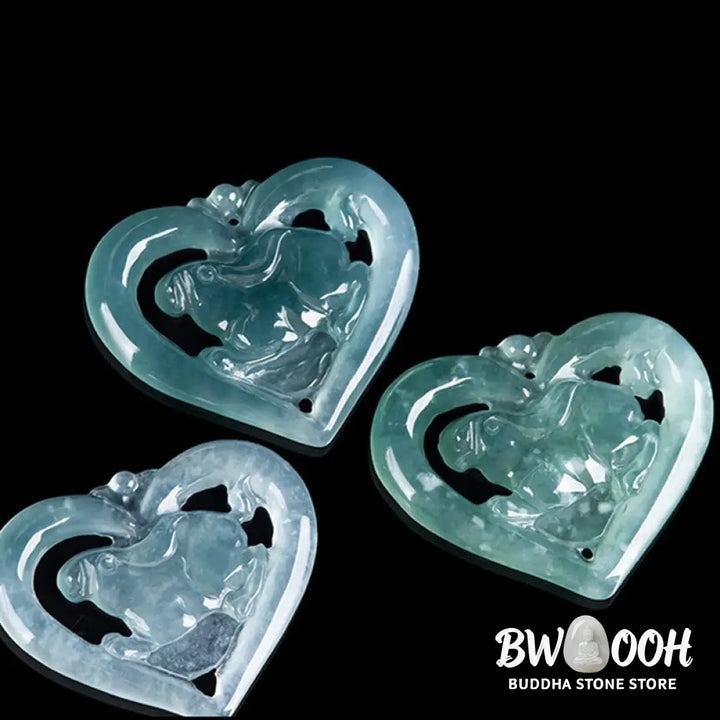 Buddha Stones Natural Jade Love Heart Rabbit Luck Necklace Pendant - BWOOOH - Jade - Necklaces &amp; Pendants