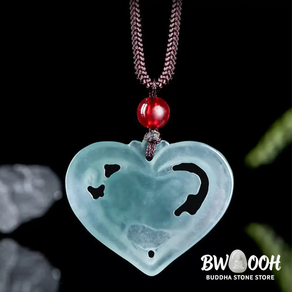 Buddha Stones Natural Jade Love Heart Rabbit Luck Necklace Pendant - BWOOOH - Jade - Necklaces &amp; Pendants