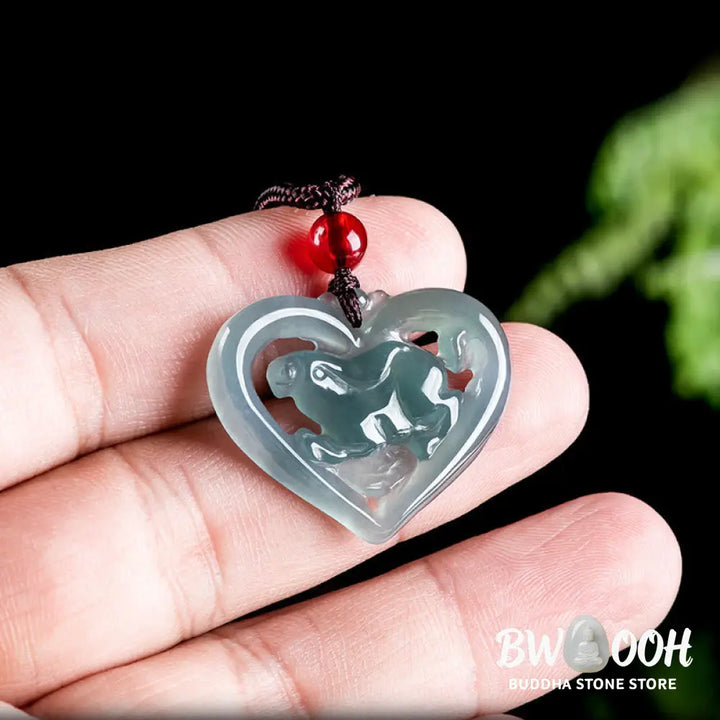 Buddha Stones Natural Jade Love Heart Rabbit Luck Necklace Pendant - BWOOOH - Jade - Necklaces &amp; Pendants