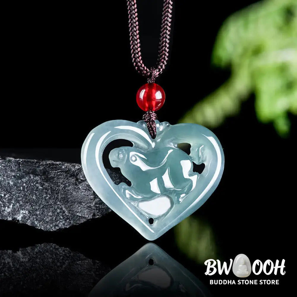 Buddha Stones Natural Jade Love Heart Rabbit Luck Necklace Pendant - BWOOOH - Jade - Necklaces & Pendants