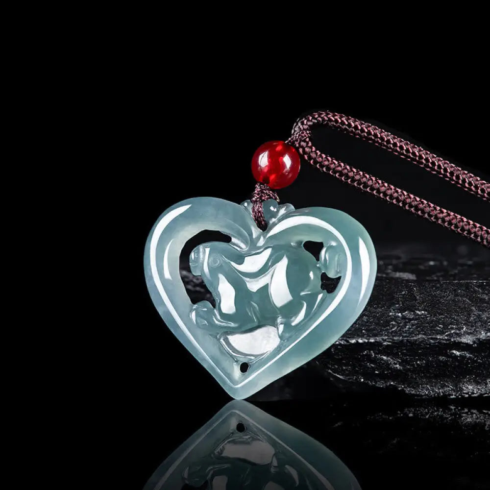 Buddha Stones Natural Jade Love Heart Rabbit Luck Necklace Pendant - BWOOOH - Jade - Necklaces & Pendants