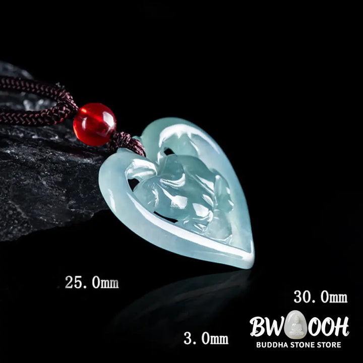 Buddha Stones Natural Jade Love Heart Rabbit Luck Necklace Pendant - BWOOOH - Jade - Necklaces &amp; Pendants