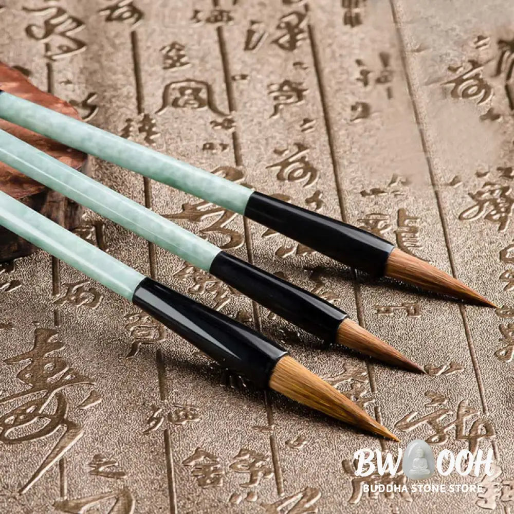 Buddha Stones Natural Jade Luck Chinese Calligraphy Brush Pen Chinese Writing Brush With Gift Box - Chinese Writing