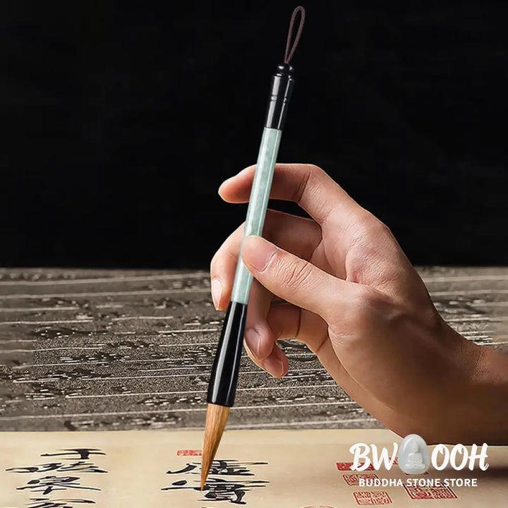 Buddha Stones Natural Jade Luck Chinese Calligraphy Brush Pen Chinese Writing Brush With Gift Box - Chinese Writing