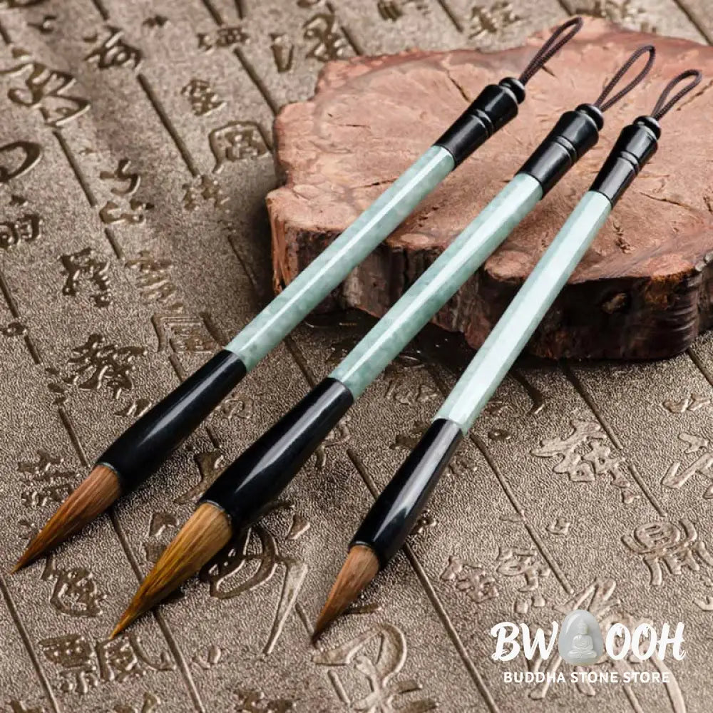 Buddha Stones Natural Jade Luck Chinese Calligraphy Brush Pen Chinese Writing Brush With Gift Box - Chinese Writing