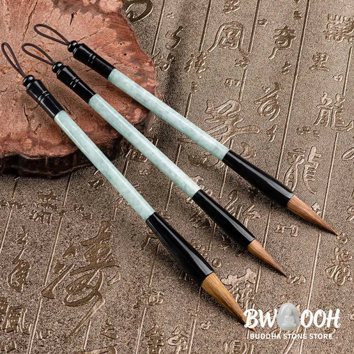 Buddha Stones Natural Jade Luck Chinese Calligraphy Brush Pen Chinese Writing Brush With Gift Box - Chinese Writing