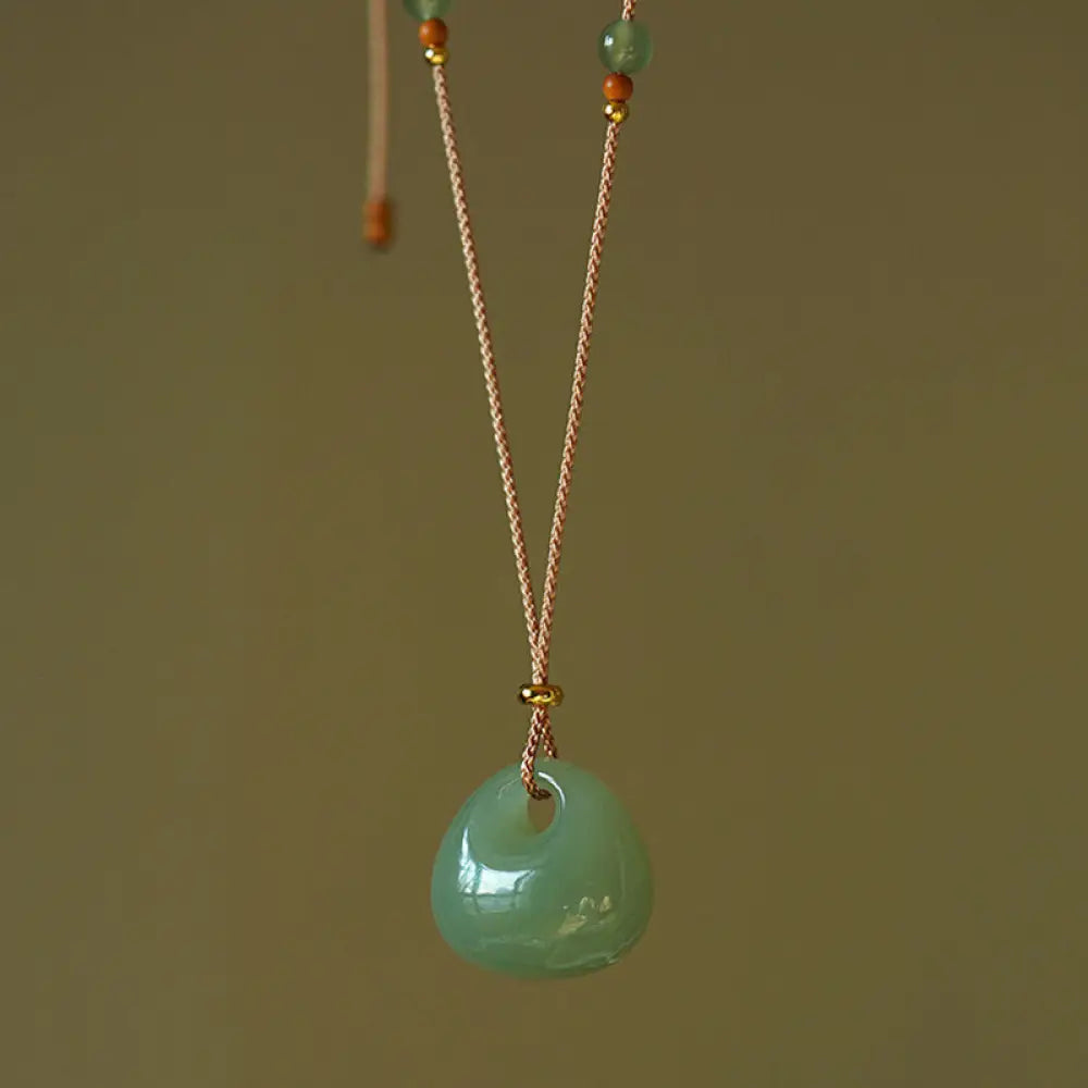 BWOOOH Natural Jade Luck Prosperity Necklace Pendant — genuine jade pendant in naturally varied color on 45cm chain, feng shui spiritual jewelry