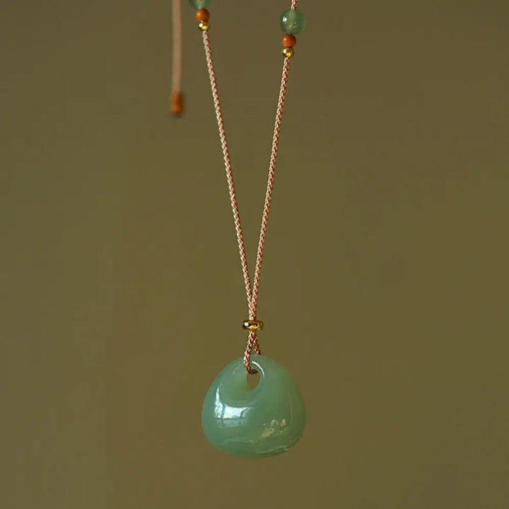 BWOOOH Natural Jade Luck Prosperity Necklace Pendant — genuine jade pendant in naturally varied color on 45cm chain, feng shui spiritual jewelry
