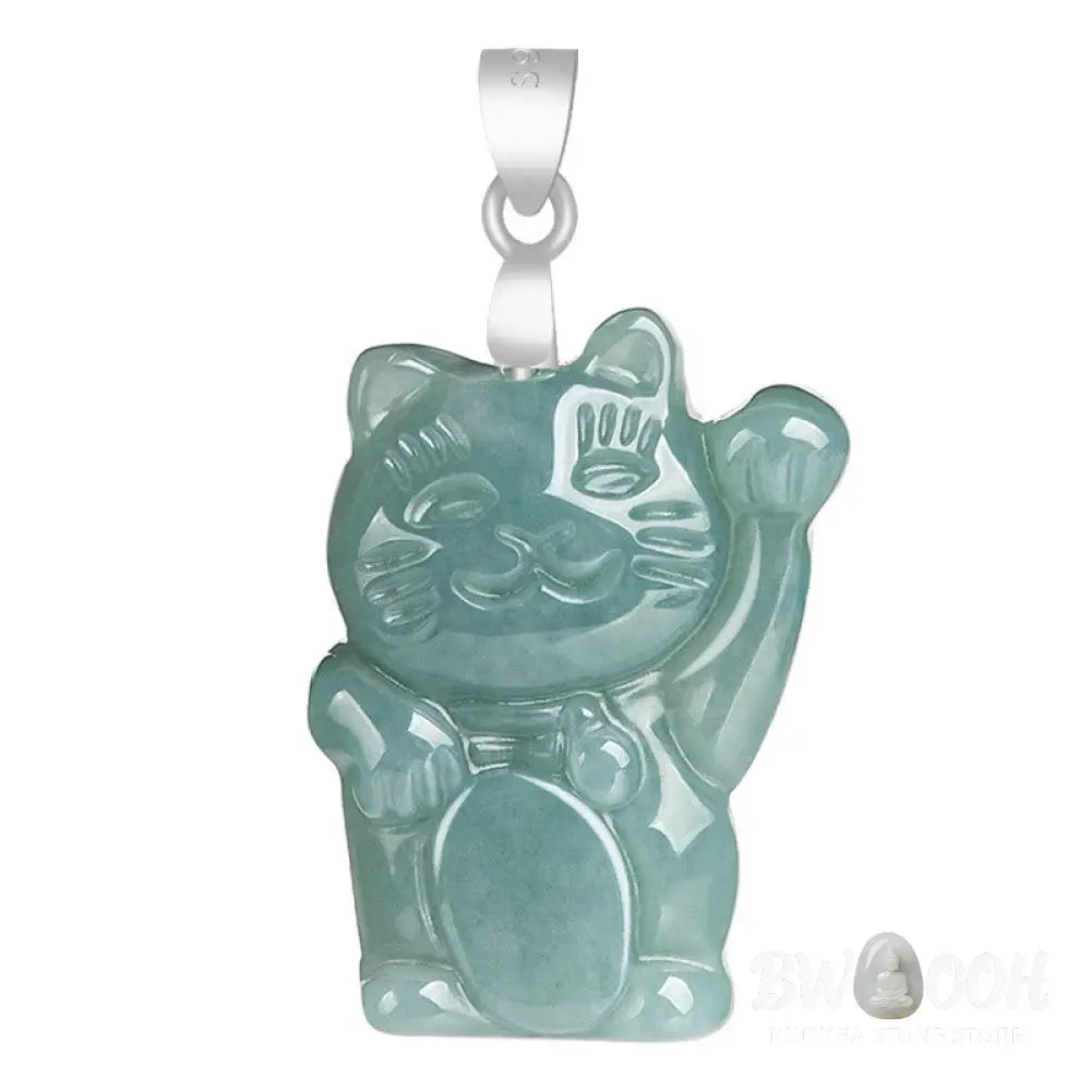Buddha Stones Natural Jade Lucky Cat Abundance Titanium Steel Necklace Pendant - BWOOOH - Jade - Necklaces &amp; Pendants