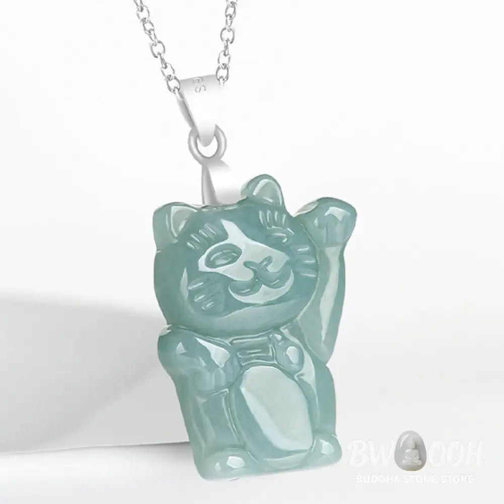 Buddha Stones Natural Jade Lucky Cat Abundance Titanium Steel Necklace Pendant - BWOOOH - Jade - Necklaces &amp; Pendants