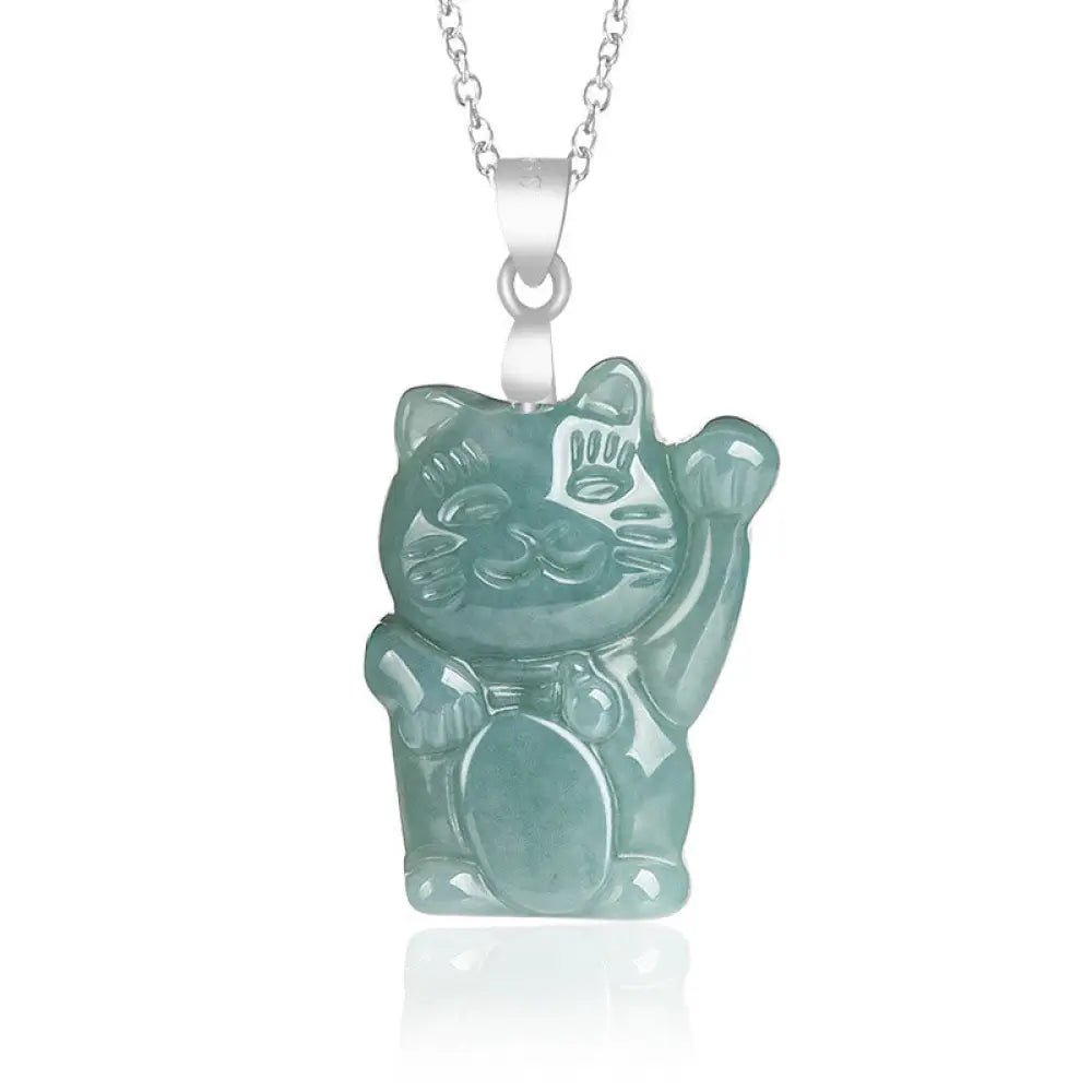 Buddha Stones Natural Jade Lucky Cat Abundance Titanium Steel Necklace Pendant - BWOOOH - Jade - Necklaces & Pendants