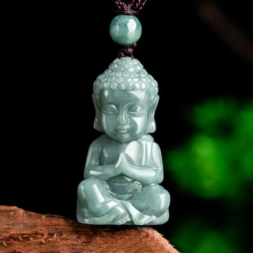 BWOOOH Natural Jade Meditation Buddha Amulet Serenity Necklace Pendant Buddhist amulet necklace