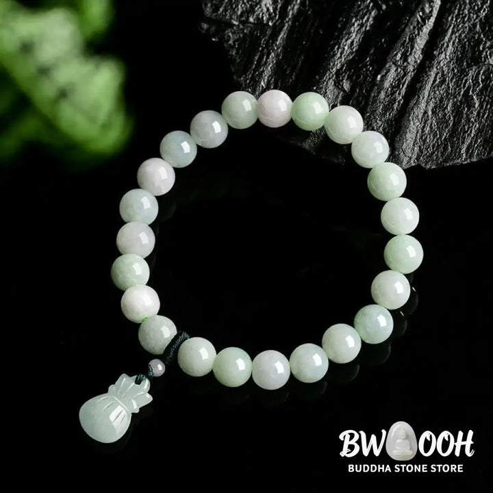 Buddha Stones Natural Jade Money Bag Charm Luck Bracelet - BWOOOH - Jade(Wrist Circumference 14-17cm) - Bracelet