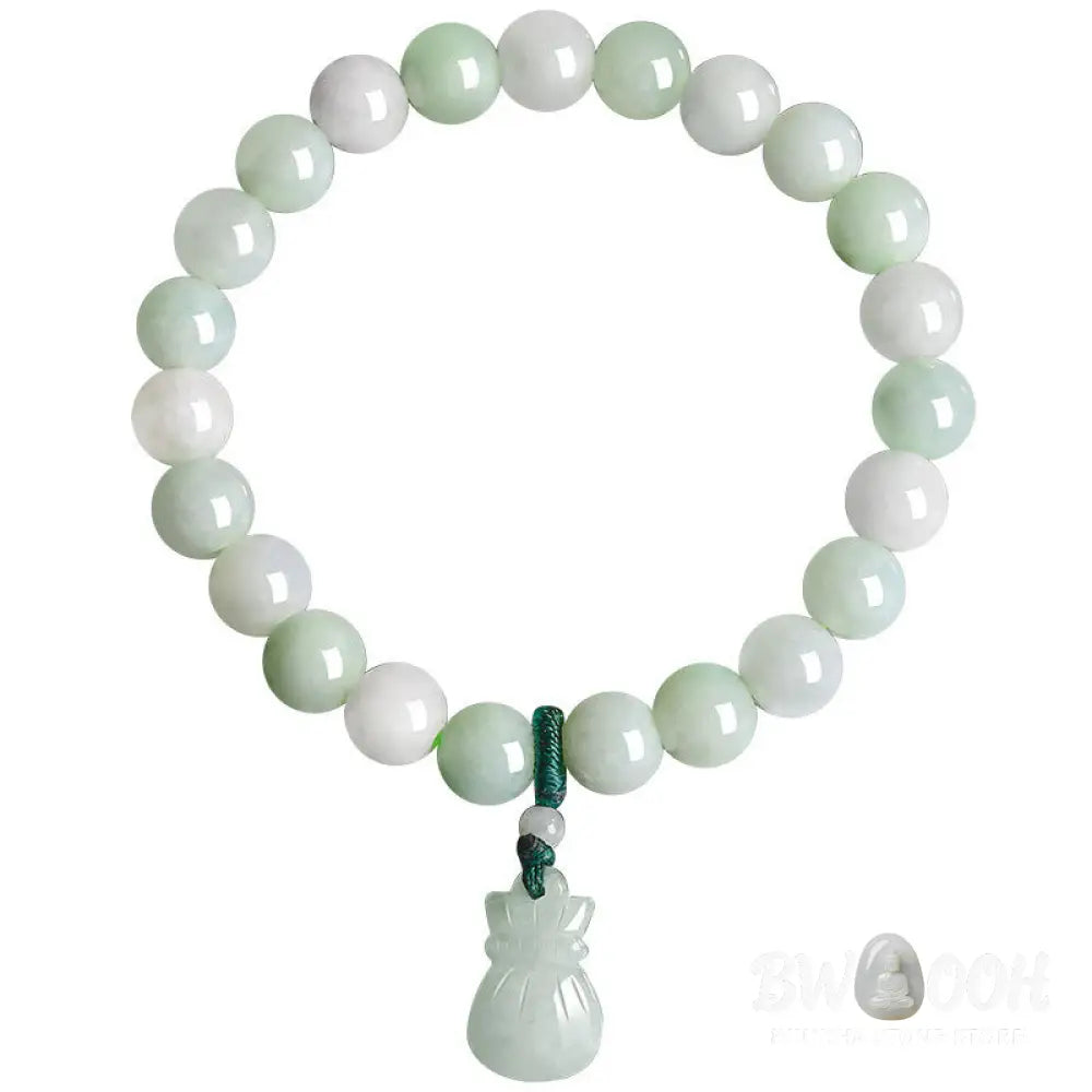 Buddha Stones Natural Jade Money Bag Charm Luck Bracelet - BWOOOH - Jade(Wrist Circumference 14-17cm) - Bracelet