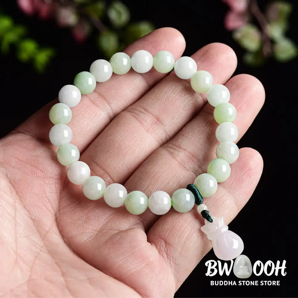 Buddha Stones Natural Jade Money Bag Charm Luck Bracelet - BWOOOH - Jade(Wrist Circumference 14-17cm) - Bracelet