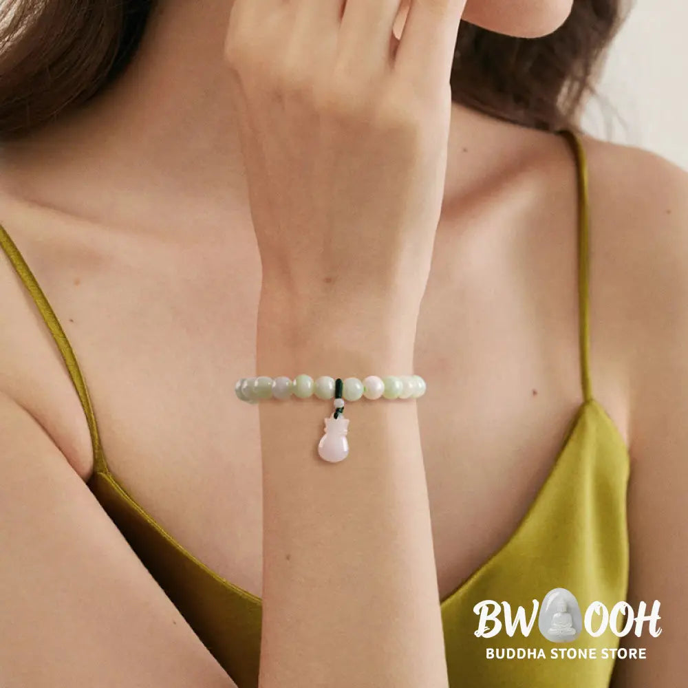 Buddha Stones Natural Jade Money Bag Charm Luck Bracelet - BWOOOH - Jade(Wrist Circumference 14-17cm) - Bracelet