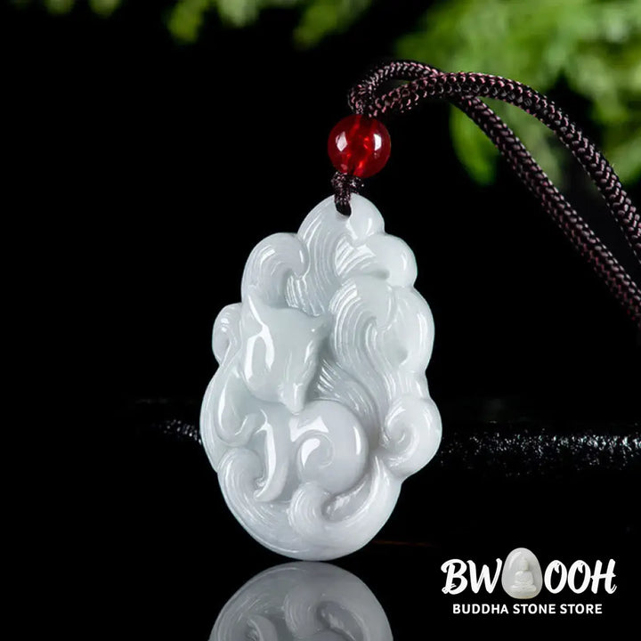 Buddha Stones Natural Jade Nine Tailed Fox Luck Necklace Pendant - BWOOOH - Jade(Prosperity♥Abundance) - Necklaces &amp;