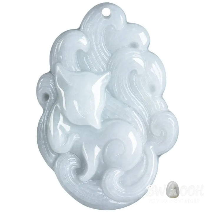 Buddha Stones Natural Jade Nine Tailed Fox Luck Necklace Pendant - BWOOOH - Jade(Prosperity♥Abundance) - Necklaces &amp;