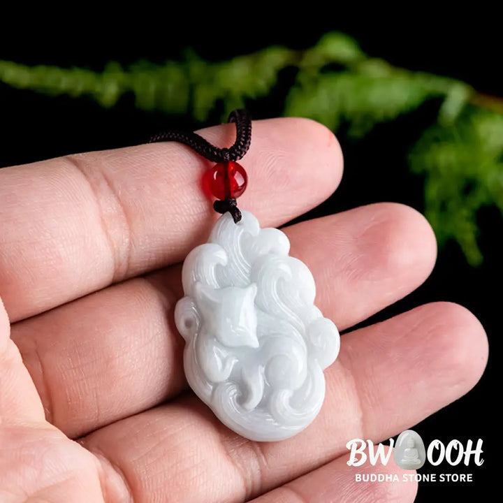 Buddha Stones Natural Jade Nine Tailed Fox Luck Necklace Pendant - BWOOOH - Jade(Prosperity♥Abundance) - Necklaces &amp;