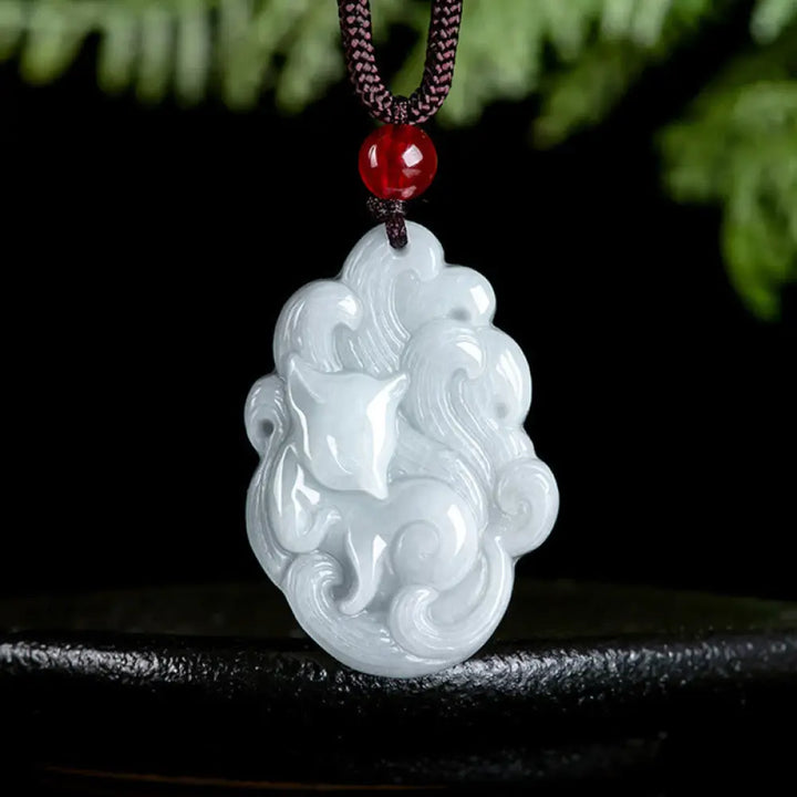 Buddha Stones Natural Jade Nine Tailed Fox Luck Necklace Pendant - BWOOOH - Jade(Prosperity♥Abundance) - Necklaces &amp;