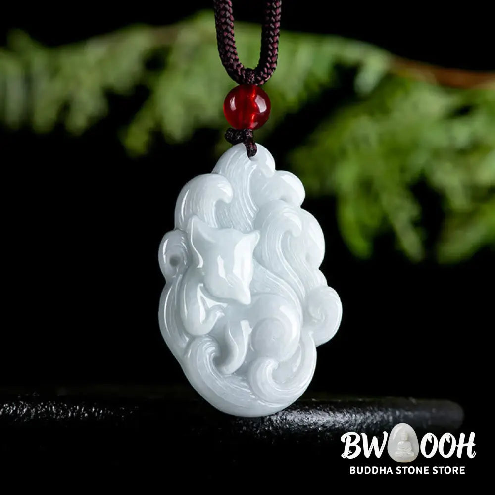 Buddha Stones Natural Jade Nine Tailed Fox Luck Necklace Pendant - BWOOOH - Jade(Prosperity♥Abundance) - Necklaces &amp;