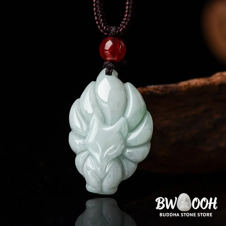 Buddha Stones Natural Jade Nine Tailed Fox Luck Prosperity Necklace Pendant - BWOOOH - Jade (Prosperity ♥ Abundance)