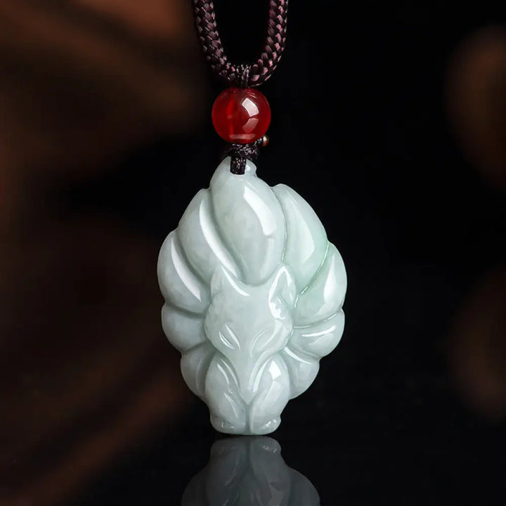 BWOOOH natural jade nine tailed fox luck prosperity necklace pendant