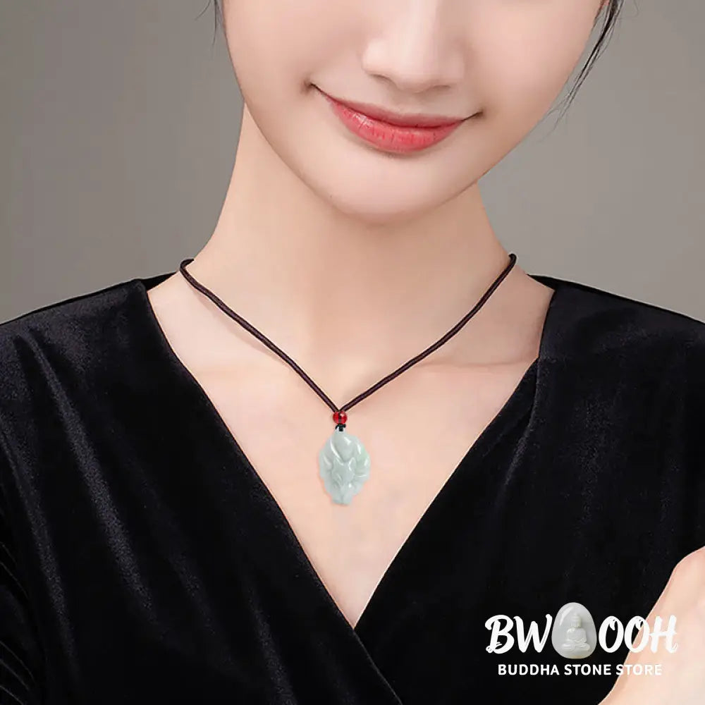 Buddha Stones Natural Jade Nine Tailed Fox Luck Prosperity Necklace Pendant - BWOOOH - Jade (Prosperity ♥ Abundance)