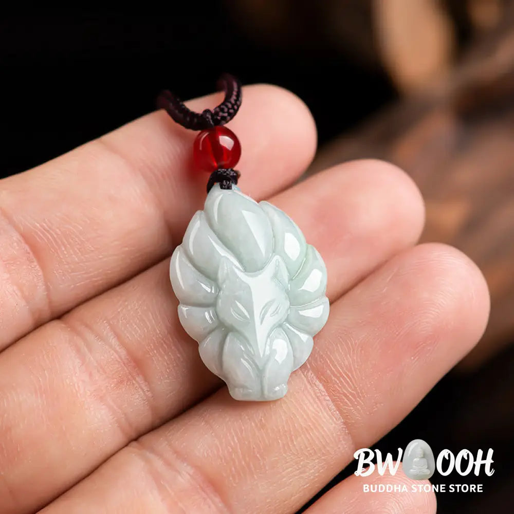 Buddha Stones Natural Jade Nine Tailed Fox Luck Prosperity Necklace Pendant - BWOOOH - Jade (Prosperity ♥ Abundance)