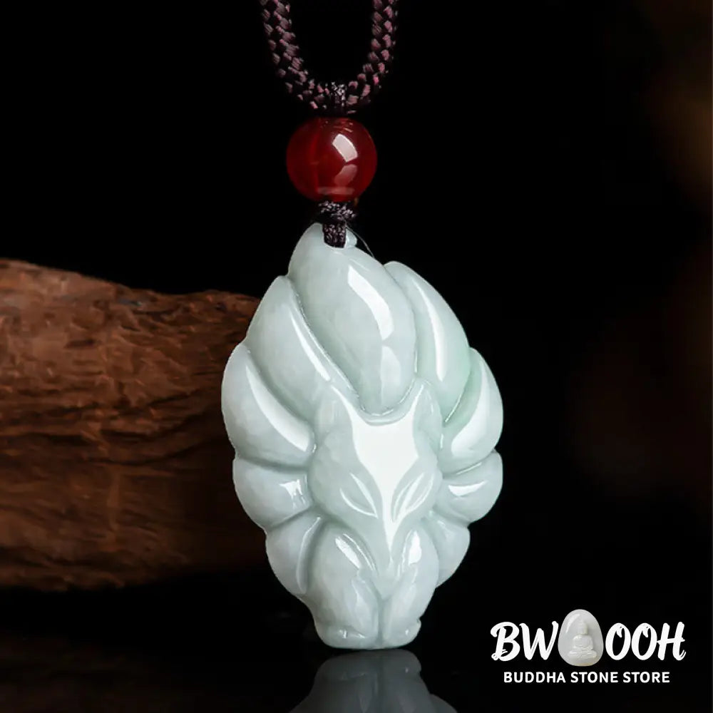 Buddha Stones Natural Jade Nine Tailed Fox Luck Prosperity Necklace Pendant - BWOOOH - Jade (Prosperity ♥ Abundance)