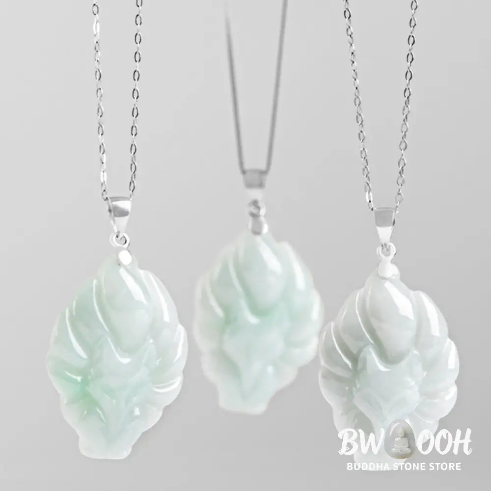 Buddha Stones Natural Jade Nine Tailed Fox Prosperity Titanium Steel Chain Necklace Pendant - BWOOOH