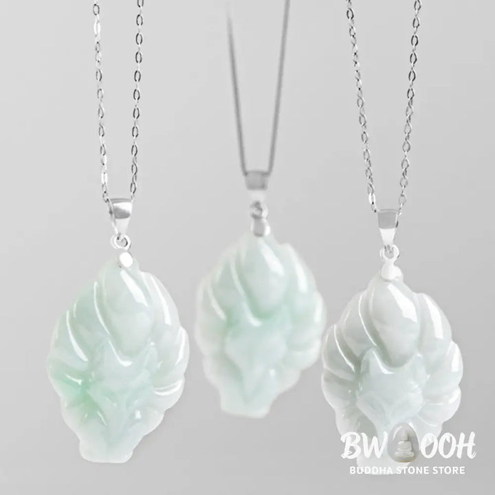 Buddha Stones Natural Jade Nine Tailed Fox Prosperity Titanium Steel Chain Necklace Pendant - BWOOOH