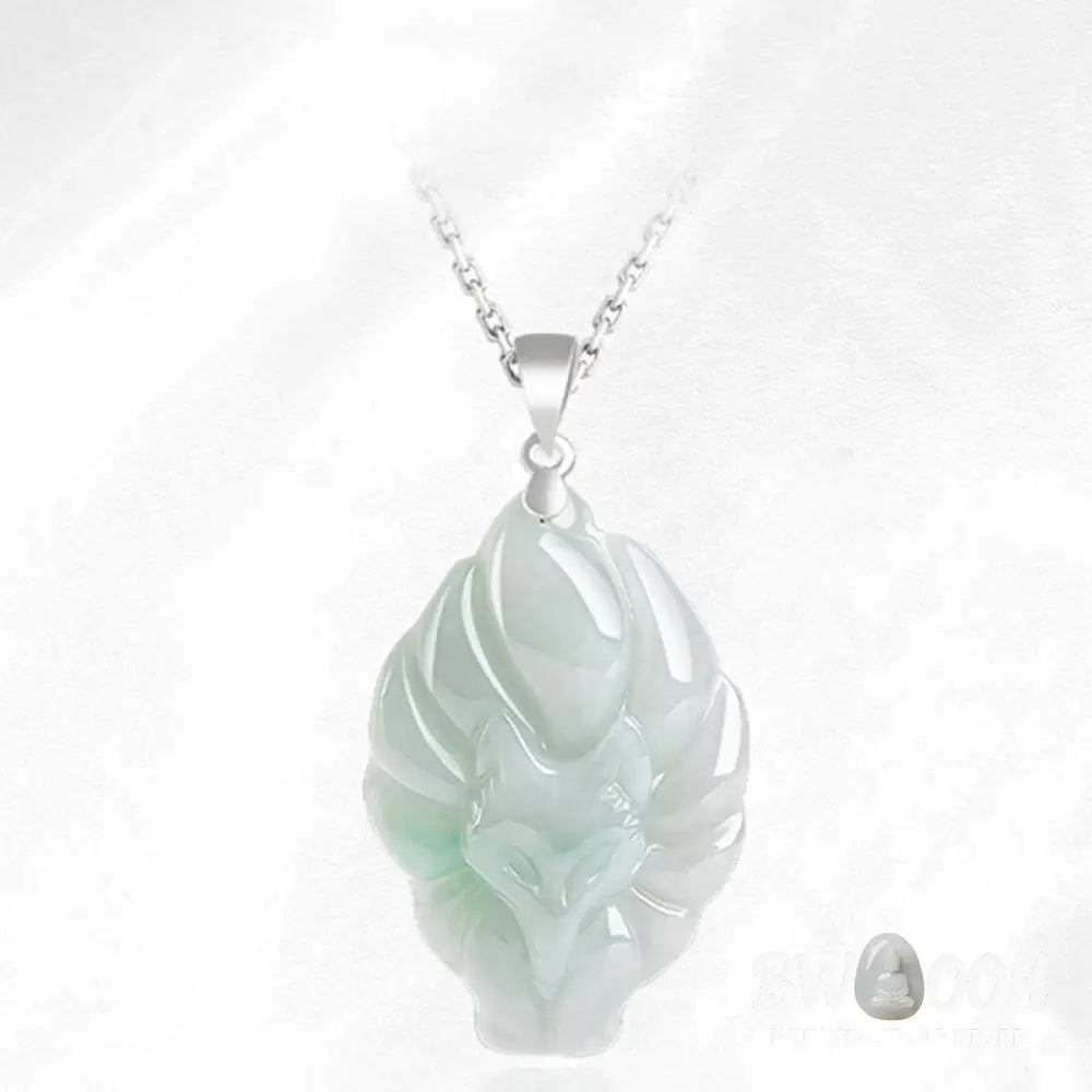 Buddha Stones Natural Jade Nine Tailed Fox Prosperity Titanium Steel Chain Necklace Pendant - BWOOOH