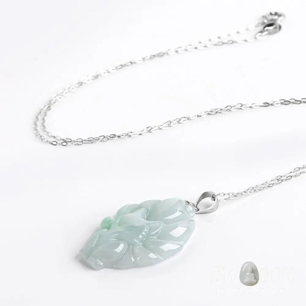Buddha Stones Natural Jade Nine Tailed Fox Prosperity Titanium Steel Chain Necklace Pendant - BWOOOH