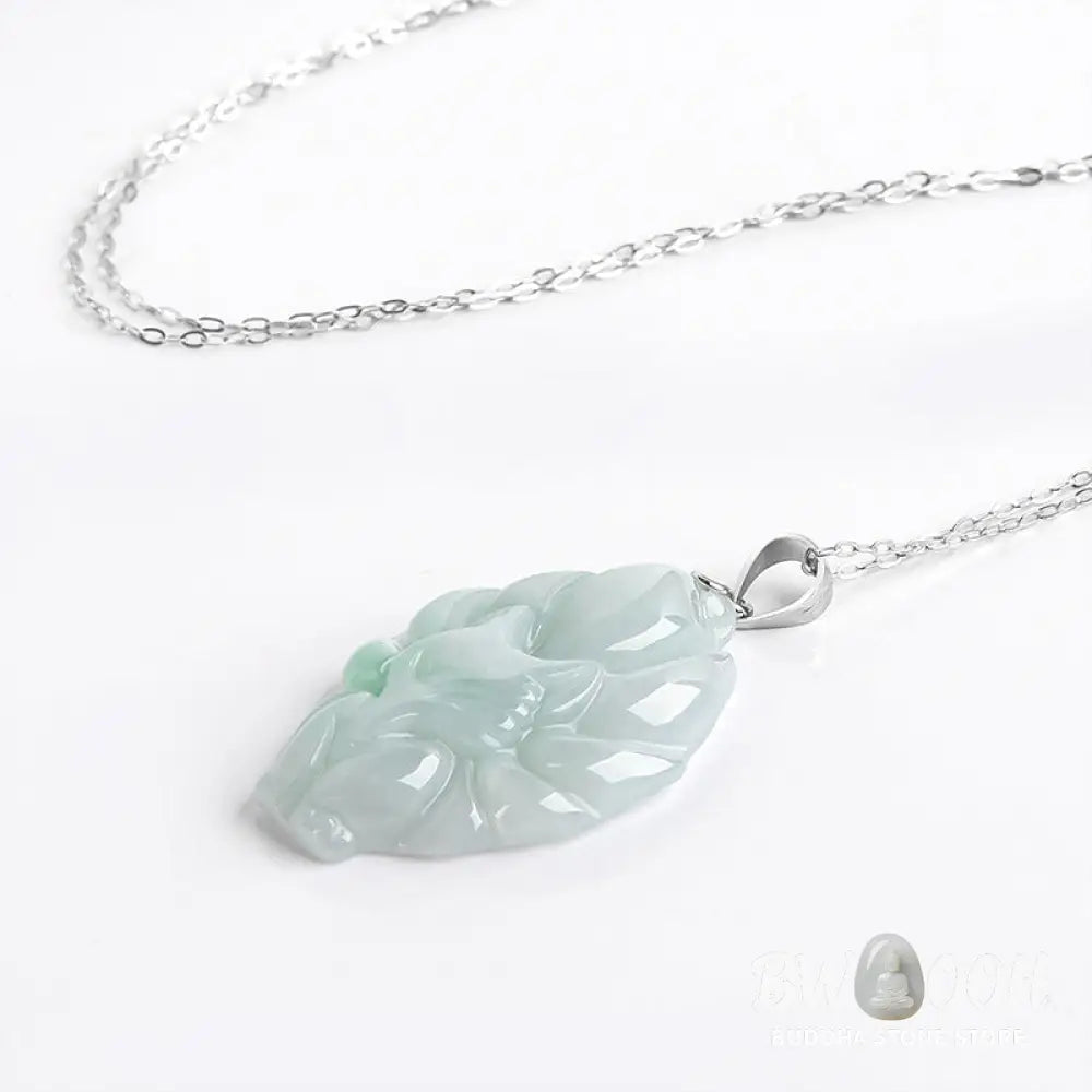 Buddha Stones Natural Jade Nine Tailed Fox Prosperity Titanium Steel Chain Necklace Pendant - BWOOOH