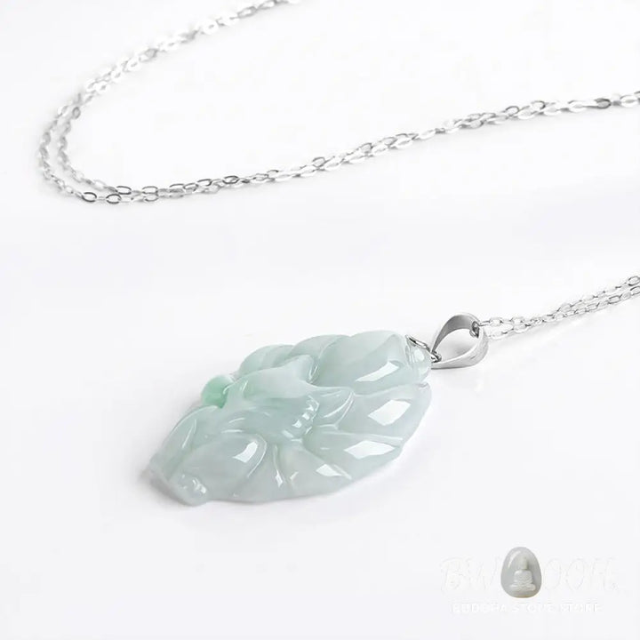 Buddha Stones Natural Jade Nine Tailed Fox Prosperity Titanium Steel Chain Necklace Pendant - BWOOOH