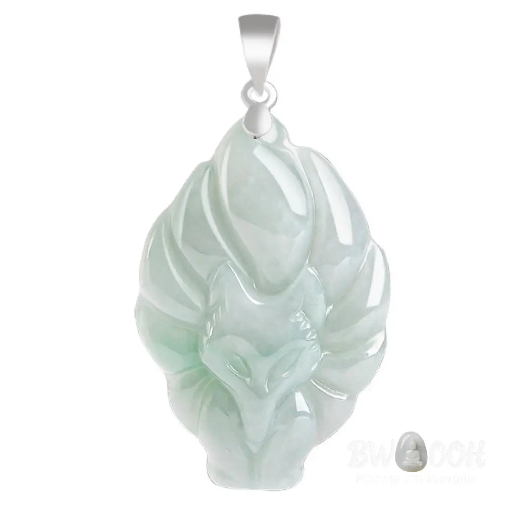 Buddha Stones Natural Jade Nine Tailed Fox Prosperity Titanium Steel Chain Necklace Pendant - BWOOOH