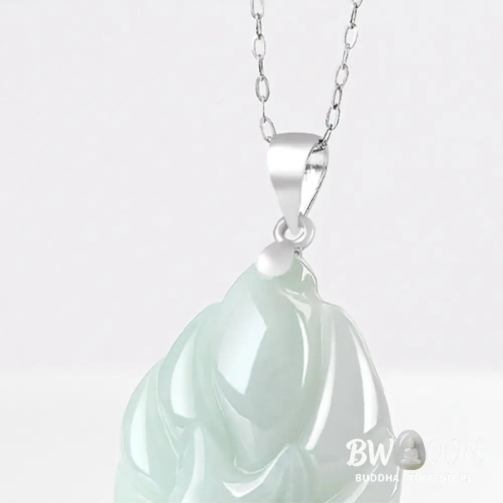 Buddha Stones Natural Jade Nine Tailed Fox Prosperity Titanium Steel Chain Necklace Pendant - BWOOOH