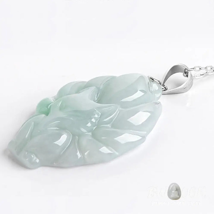 Buddha Stones Natural Jade Nine Tailed Fox Prosperity Titanium Steel Chain Necklace Pendant - BWOOOH