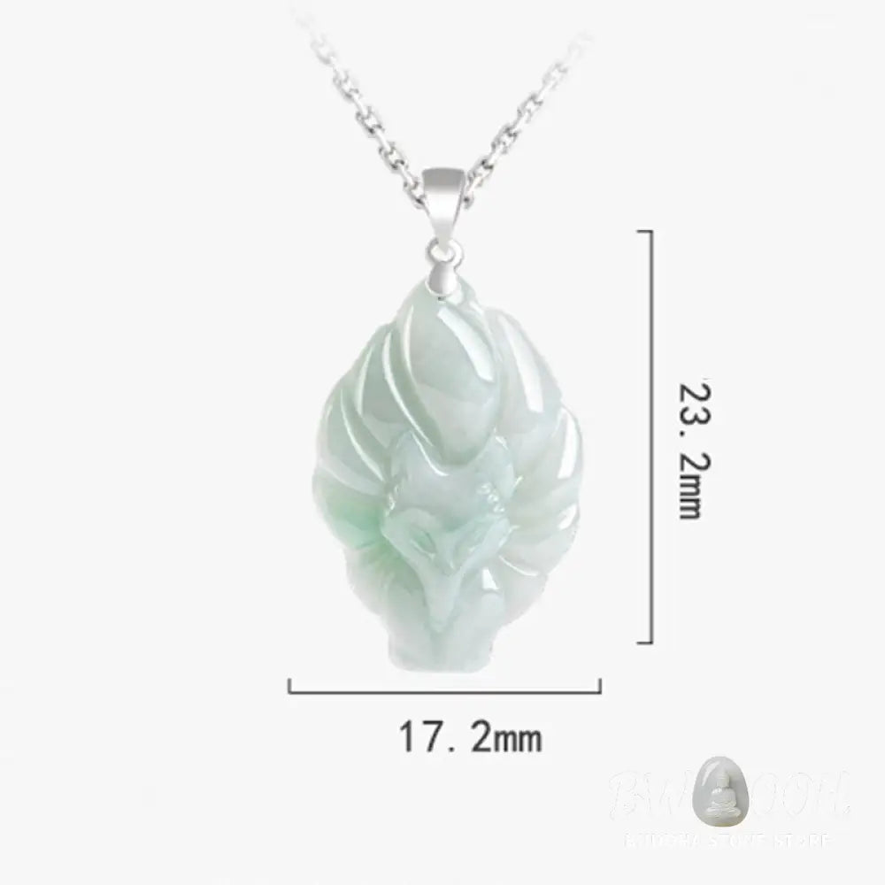 Buddha Stones Natural Jade Nine Tailed Fox Prosperity Titanium Steel Chain Necklace Pendant - BWOOOH