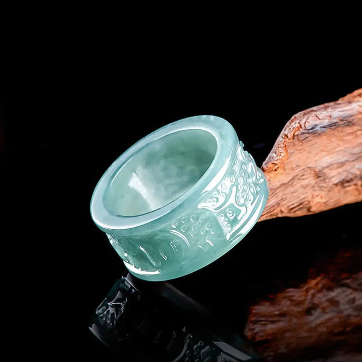 BWOOOH Natural Jade Om Mani Padme Hum Carved Prosperity Ring — Jade jade bracelet for spiritual healing and mindful living