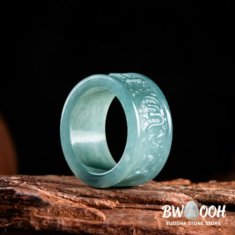 Buddha Stones Natural Jade Om Mani Padme Hum Carved Prosperity Ring - Ring