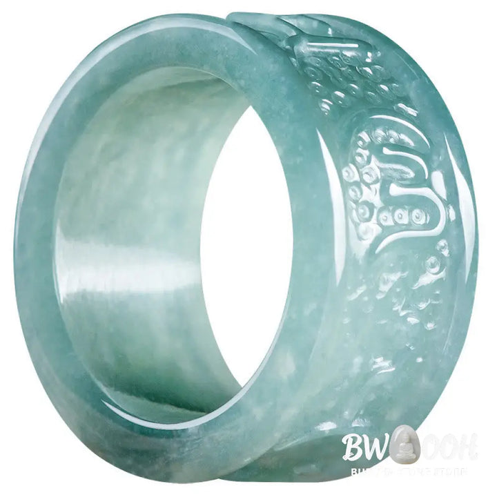 Buddha Stones Natural Jade Om Mani Padme Hum Carved Prosperity Ring - Ring